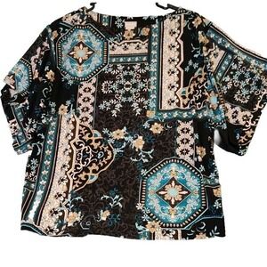 Chicos Top Womens Size‎ 1 Medium Kimono Sleeve Patchwork Floral Print Stretch